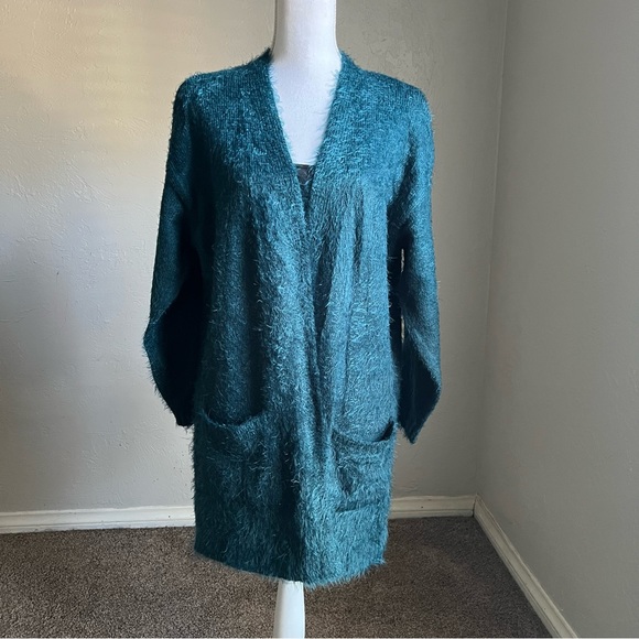 Chelsea & Theodore Sweaters - Chelsea and Theodore Open Eyelash Cardigan L Teal